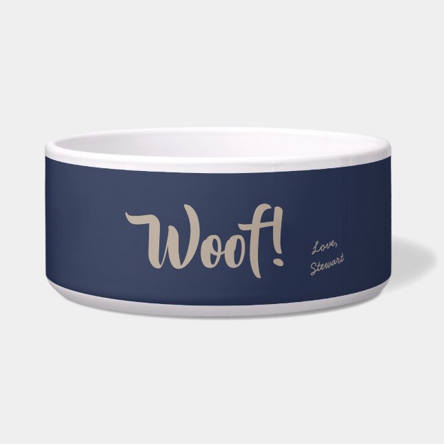 Niedlicher Tan Text Navy Blue Personalisiert Pet Napf (Vorderseite)