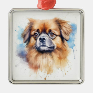 NIEDLICHER TAN UND BROWN TIBETAN SPANIEL HUND ORNAMENT AUS METALL