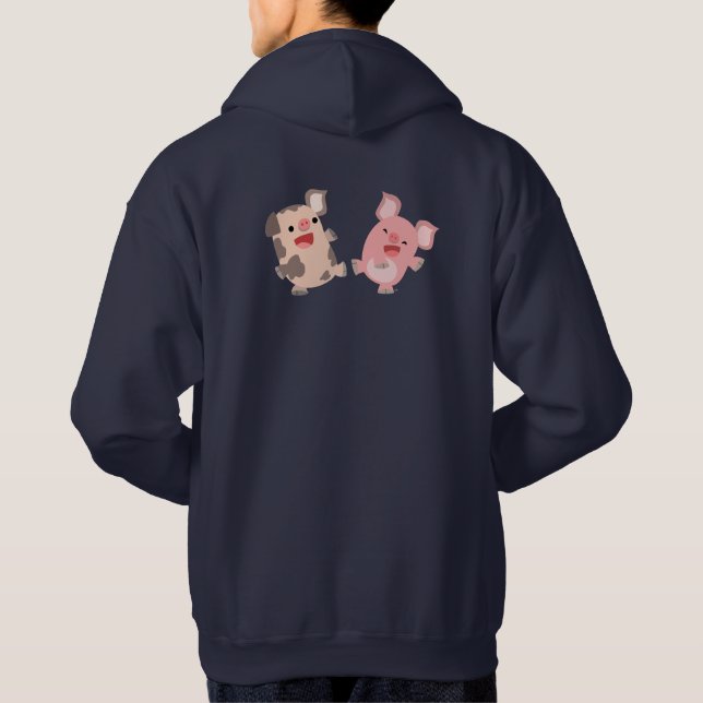 Niedlicher tanzender Cartoon Schweine Hoodie (Rückseite)