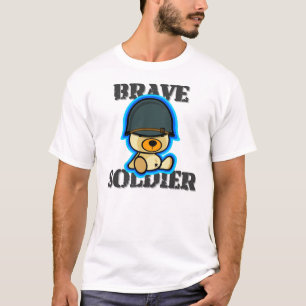 Niedlicher tapferer Soldat Teddybär im dunklen T-Shirt