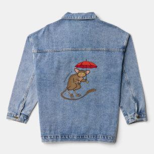 Niedlicher Tarsier mit Schirm-Cartoon-Abbildung Jeansjacke