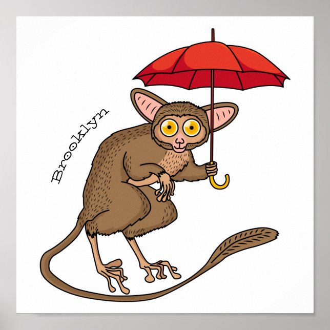 Niedlicher Tarsier mit Schirm-Cartoon-Abbildung Poster (Vorne)