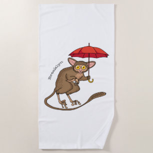 Niedlicher Tarsier mit Schirm-Cartoon-Abbildung Strandtuch