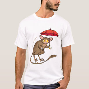 Niedlicher Tarsier mit Schirm-Cartoon-Abbildung T-Shirt