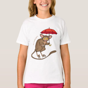 Niedlicher Tarsier mit Schirm-Cartoon-Abbildung T-Shirt