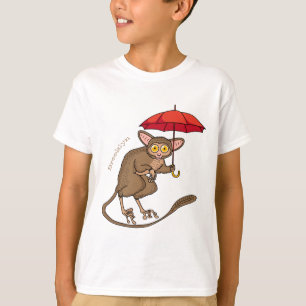 Niedlicher Tarsier mit Schirm-Cartoon-Abbildung T-Shirt