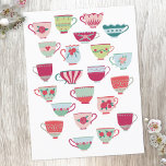 Niedlicher Teacup Postkarte<br><div class="desc">Moderne Einnahme von hübschen Retro-Vintagen Knochen-China oder Porzellan-Teebechern. Zieh den Wasserkocher an! Originelle Kunst von Nic Squirrell.</div>