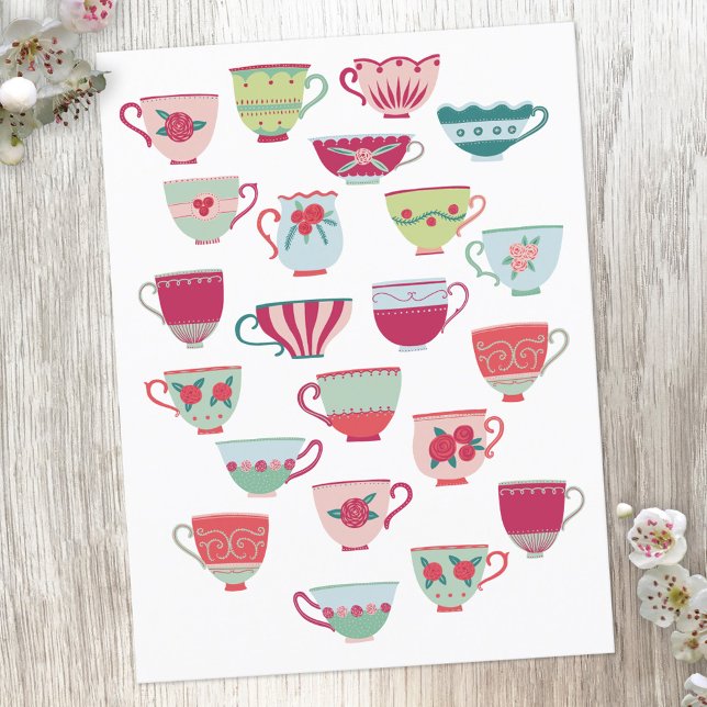 Niedlicher Teacup Postkarte (Modern vintage china tea cup postcard)