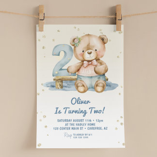 Niedlicher Teddy Bär 2. Geburtstag Einladung