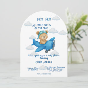 Niedlicher Teddy Bär auf Airplane Baby Shower Einl Einladung