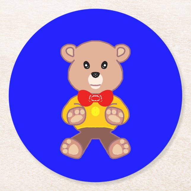 Niedlicher Teddy Bär auf Blue Paper Untersetzer (Vorderseite)