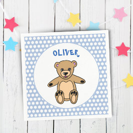Niedlicher Teddy Bär Blue Kids Name Geburtstagspar Serviette