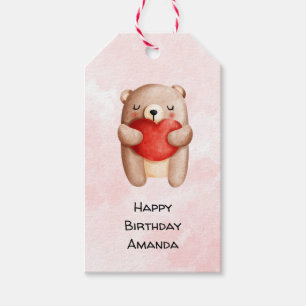 Niedlicher Teddy Bär, der ein Rotes Herz zum Gebu Geschenkanhänger