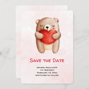 Niedlicher Teddy Bär, der Save the Date ein Rotes 