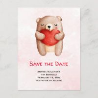 Niedlicher Teddy Bär, der Save the Date ein Rotes 