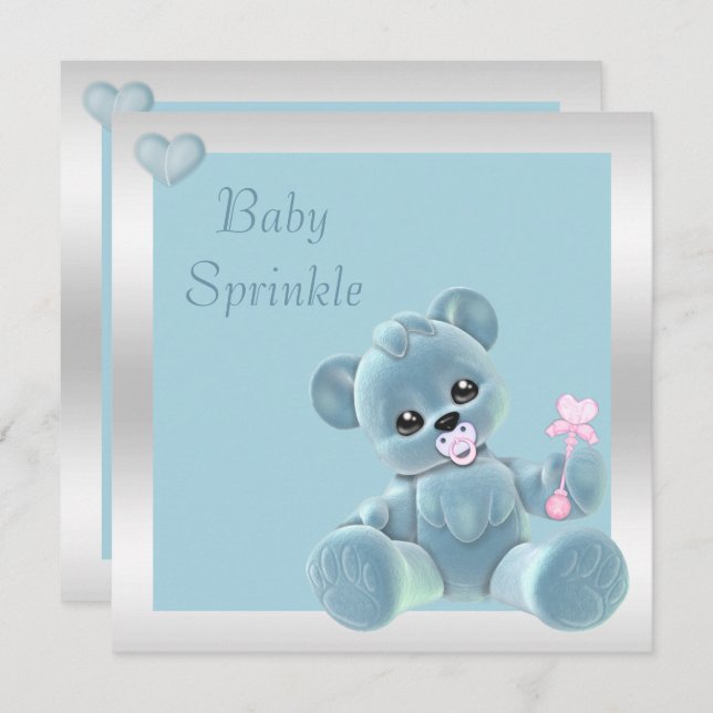 Niedlicher Teddy Bär Doppelseide Babysprinke Einladung (Vorne/Hinten)