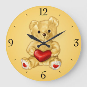 Niedlicher Teddy Bär Hypnotist Yellow Children Große Wanduhr