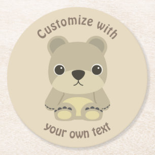 Niedlicher Teddy-Bär mit benutzerdefiniertem Text Runder Pappuntersetzer