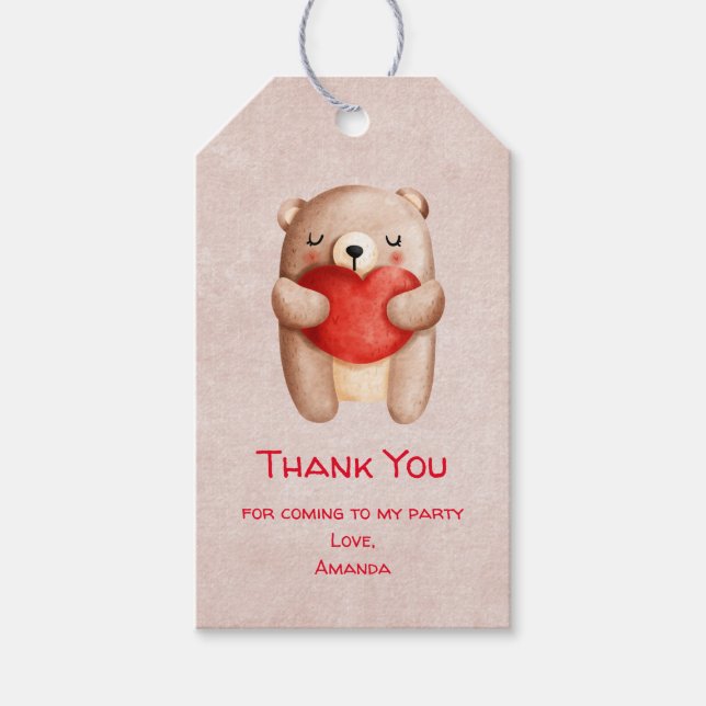 Niedlicher Teddy Bär mit einem roten Herz Danke Geschenkanhänger (Vorderseite)