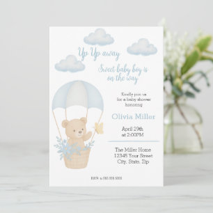Niedlicher Teddy Bär mit Parachute Baby Dusche Einladung