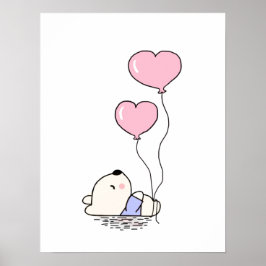 Niedlicher Teddy Bär mit rosa Balloons Girls Schla Poster