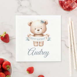 Niedlicher Teddy Bär mit viel Glück zum Geburtstag Serviette