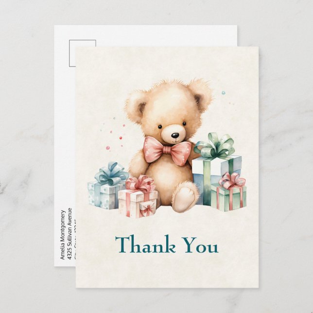 Niedlicher Teddy Bär mit Weihnachtsgeschenken Viel Postkarte (Vorne/Hinten)