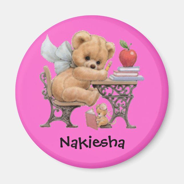 Niedlicher Teddy Bär Personalisierter Name Geschen Magnet (Vorne)