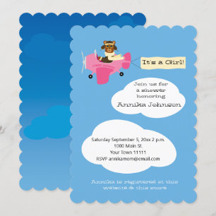 Niedlicher Teddy Bär Pilot Flugzeug Es ist ein Mäd Einladung