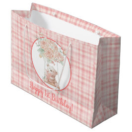 Niedlicher Teddy Bär Rosa Karierter Geburtstag Große Geschenktüte