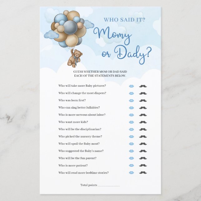 Niedlicher Teddy Bärenballons Mommy oder Daddy (Vorderseite)