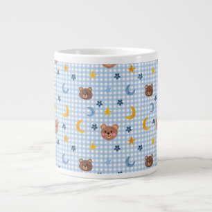 Niedlicher Teddy Bear and Moon Pattern auf Blue Gi Jumbo-Tasse