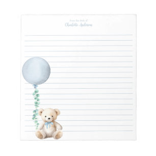 Niedlicher Teddy Bear & Blue Balloon Monogram Notizblock