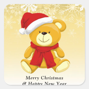 Niedlicher Teddy Bear Frohe Weihnachtsfeiertag Quadratischer Aufkleber