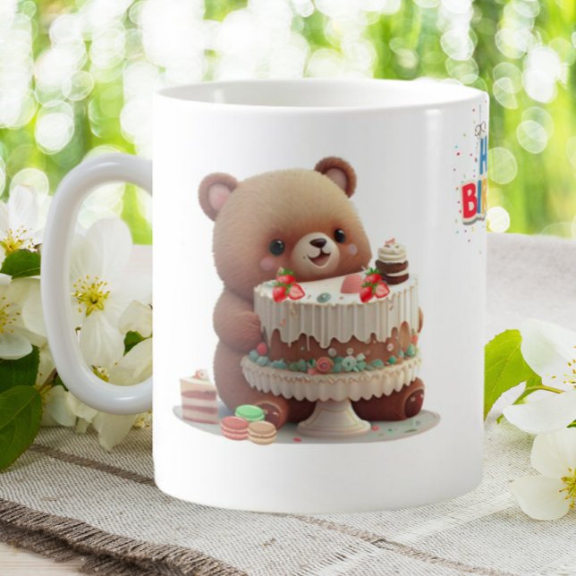 Niedlicher Teddy Bear Happy Geburtstag Personalisi Kaffeetasse (Von Creator hochgeladen)