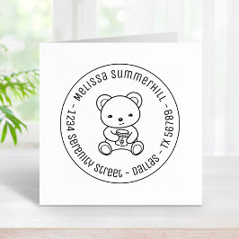 Niedlicher Teddy Bear mit Honey Jar Round Address Gummistempel