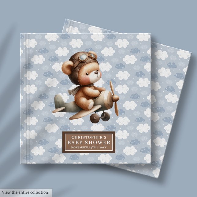 Niedlicher Teddy Bear Pilot Baby Shower Guest Book Gästebuch (Cute Teddy Bear Pilot Baby Shower Guest Book Boy)