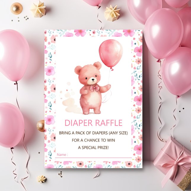 Niedlicher Teddy Bear Pink Ballon Windelwölfe Tick Begleitkarte (Von Creator hochgeladen)