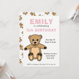 Niedlicher Teddy Bear Pink Girl Geburtstag Einladung