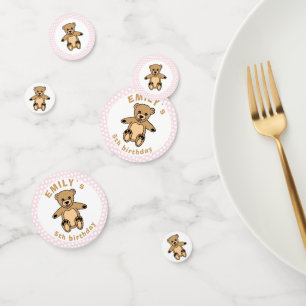 Niedlicher Teddy Bear Pink Polka Dot Geburtstagspa Konfetti