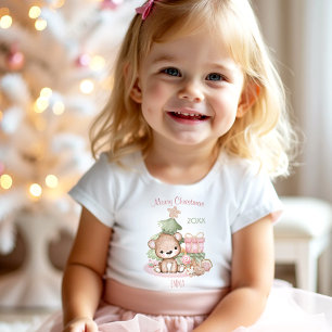 Niedlicher Teddy Bear Pink Weihnachtsname Girl Kleinkind T-shirt
