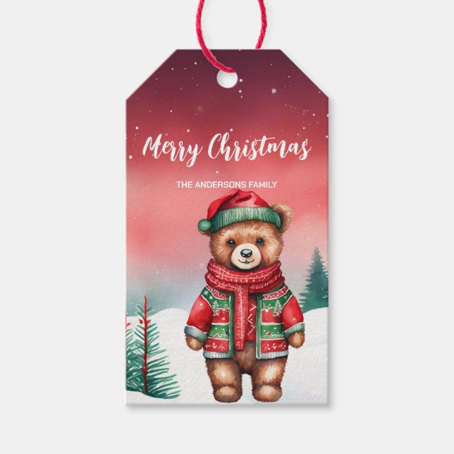 Niedlicher Teddy Bear Weihnachten Party Geschenkanhänger (Vorderseite)