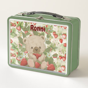 niedlicher Teddy in einer Erdbeere Metall Brotdose