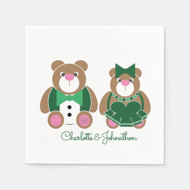 Niedlicher Teddybär 55. Smaragdhochzeit Serviette (Vorderseite)