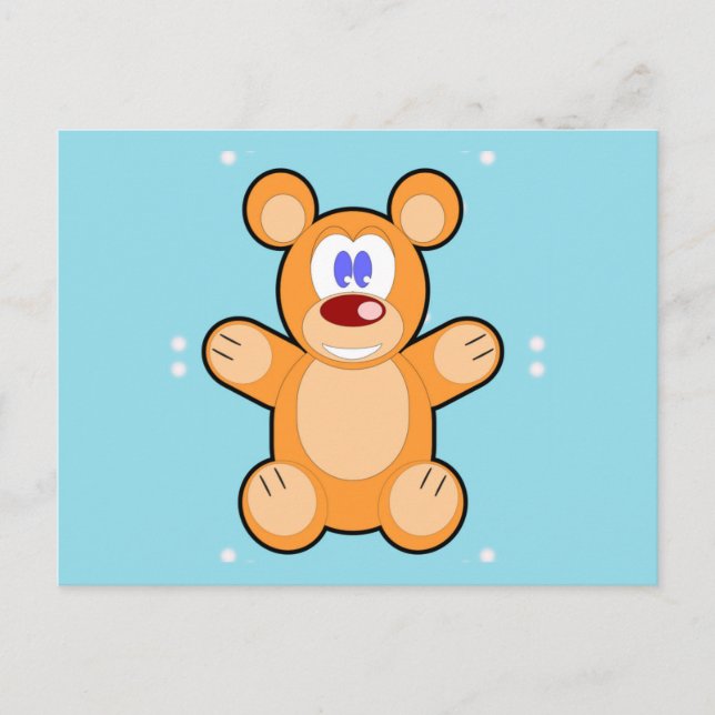 niedlicher Teddybär auf blau Postkarte (Vorderseite)