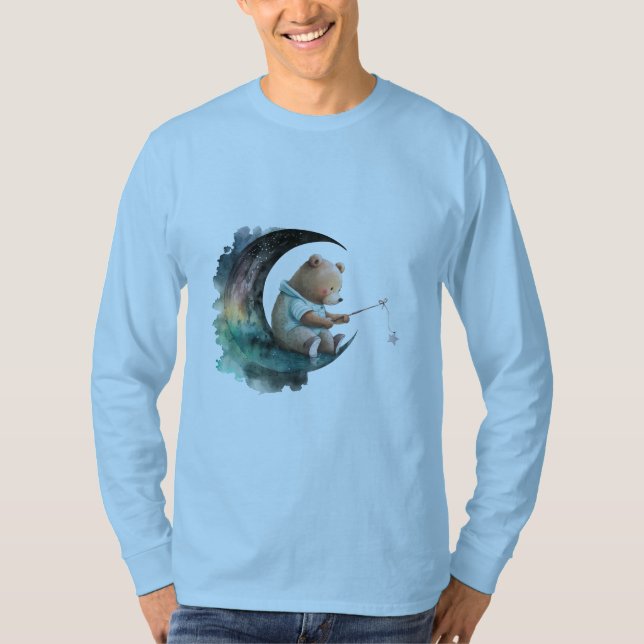 Niedlicher Teddybär auf dem Mond, Plush-Cartoon-Bä T-Shirt (Vorderseite)