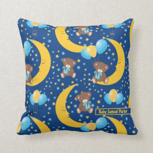 Niedlicher Teddybär auf dem Mondmuster Kissen