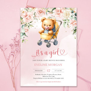 Niedlicher Teddybär, Baby-Blumenbaby Einladung