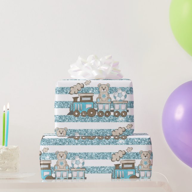 Niedlicher Teddybär, Baby-Dusche blau Geschenkpapier (Partygeschenke)