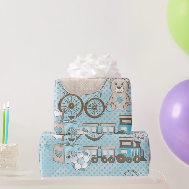 Niedlicher Teddybär, Baby-Dusche blau Geschenkpapier (Partygeschenke)